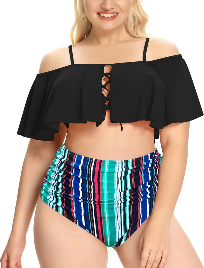 SHEKINI Womens One Piece Swimdress Cut Out Splice Printed