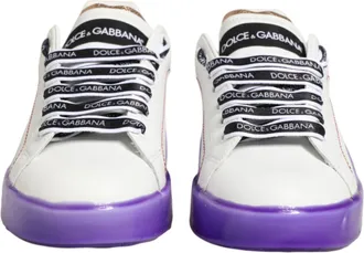 Dolce & Gabbana White Purple Leather Low Top Sneaker Womens Shoes