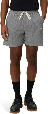 Les Deux Stripe Seersucker Swim Shorts in Black at Nordstrom, Size Xx-Large