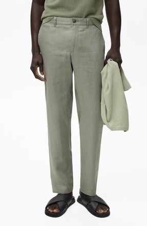 Mango Slim Fit Flat Front Linen Pants in Green at Nordstrom, Size 31