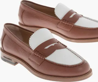 Dsquared2 Two-Tone Hammered Leather Penny Loafers Dsquared2