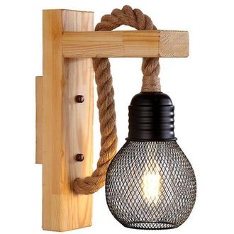 OEM Aplique De Pared Led Industrial De Cuerda De C&aacute;&ntilde;amo/madera, Casquillo E27, Negro