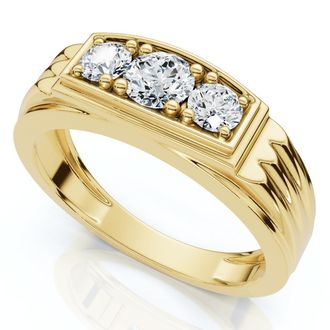 Pompeii3 3/4Ct Mens 3 Stone Diamond Wedding Anniversary Ring in 14k Gold Lab Grown