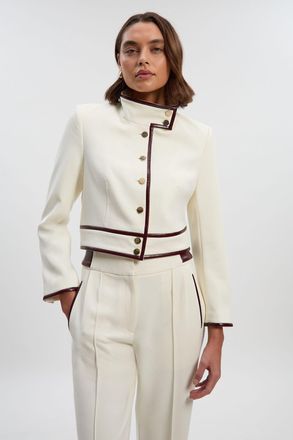 Karen Millen Womens Compact Stretch Pu Mix Tailored Belted Jacket - White - Size 10 UK