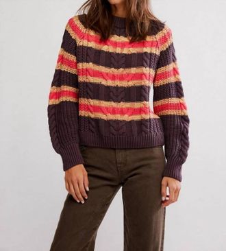 Free People Frankie Cable Stripe Pullover In Chocolate Combo