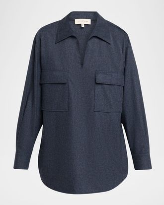 Lafayette 148 New York Brushed Wool-Cashmere Pullover Shirt