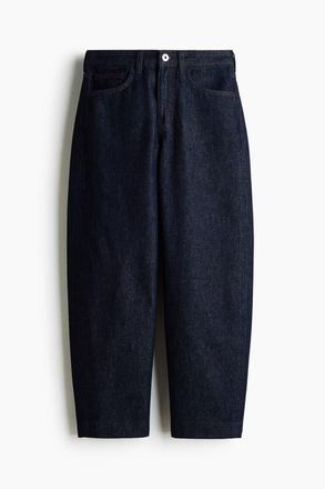 H&M Barrel Leg Low Waist Ankle Jeans in Dark Denim Blue at Nordstrom, Size 14