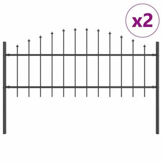 Berkfield Home Fence Panel with Spike Arch Set of 2 Grey Powder-Coated Steel