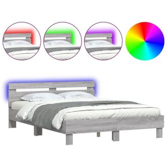 Berkfield Home Bed Frame with LED without Mattress Grey Sonoma 140x200 cm