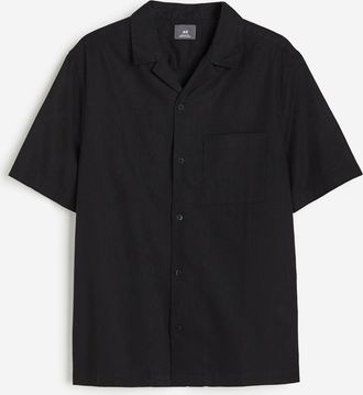 H&M Hemd aus Leinenmix in Regular Fit - Schwarz