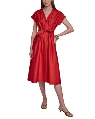 Halston Heritage Cotton Sateen Midi Shirt Dress