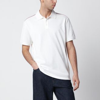 Moncler White cotton piqu&eacute; polo shirt with tricolor trims