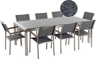 Beliani Garden Dining Set Grey with Grey Granite Table Top 8 Seats 220 x 100 cm GROSSETO
