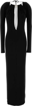 Marine Serre Vestido Largo de Manga Larga de Jersey Drapeado - Dresses - Mujer - Negro - S