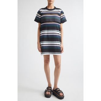 sacai Stripe Cotton Jersey T-Shirt Dress in Black at Nordstrom, Size 1