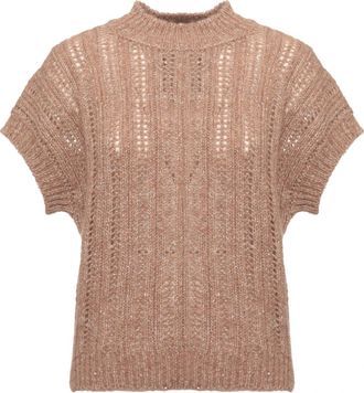 PESERICO Alpaca Blend Sweater - Dames - Ronde hals truien - Beige - S - Pailletten - Truien & Vesten
