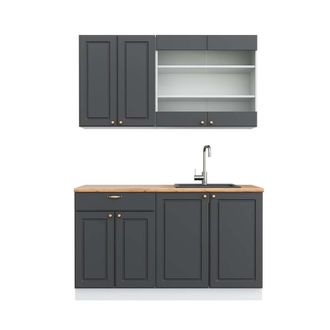 Vicco Cocina Para Solteros Fame-line, Antracita-oro/blanco, 140 Cm, Et Roble