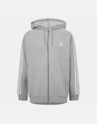 adidas Mens Mens Fleece 3 Stripes Full Zip Hoodie - Med Grey Black - Size: 44
