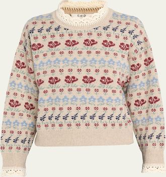Sea New York Preston Crochet-Trim Fair Isle Sweater