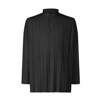 Issey Miyake Overhemden, Heren, Zwart, M, Polyester, Pliss&eacute; Overhemd met Lange Mouwen