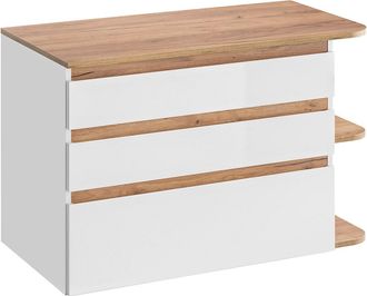 Vente-Unique Mueble de ba&ntilde;o suspendido - Color natural claro y blanco 96 cm - ANIDA
