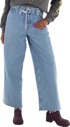 Ganni Light Blue Stone Denim Wide Drawstring Jeans, Waist Size 27