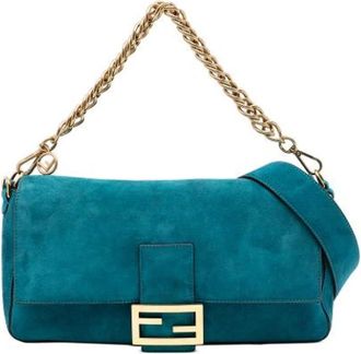 Fendi Pre-owned Shoulder Bags, female, Blue, Size: ONE SIZE Pre-owned Suede Shoulder Bag