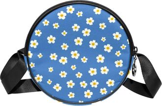 Generic Circle Crossbody Bag for Women, Colorful Aesthetic Flowers Small Sling Bag Daypack with Zipper Adjustable Shoulder Straps Casual Ladies Girls Round Pu