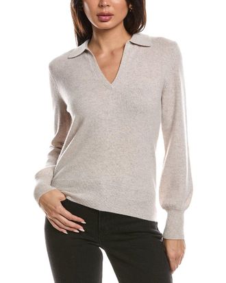 Fort&eacute; Cashmere Split Neck Cashmere Polo Sweater