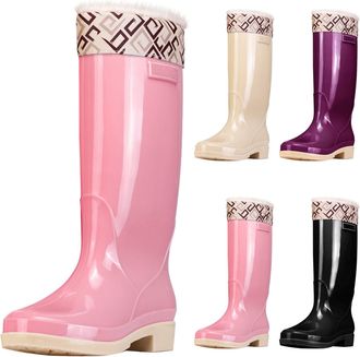 Generic Wellington Knee High Rain Boots for Women Size 4.5 Wellies Warm Fur Lined Slip On Rainboots Ladies Thermal Comfortable Garden Boots Waterproof Non-Sli