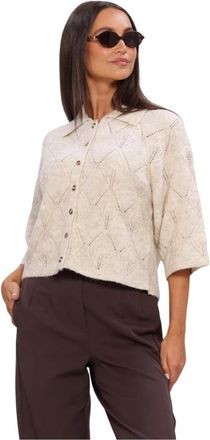 Object Objkaisa Flora 3/4 Lo Knit Cardigan - Dames - Vesten - Beige - S - Wol - Truien & Vesten
