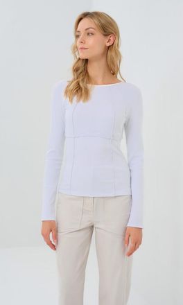 Anatomie Long Sleeve Celeste Rib Top with Seam Shaping in White at Nordstrom, Size X-Small