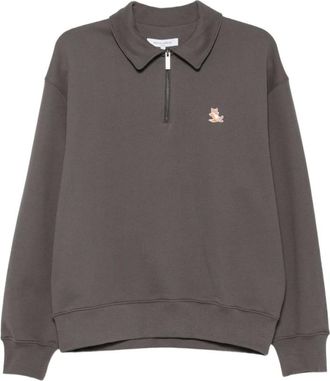 Maison Kitsun&eacute; Sudadera con cremallera y parche de logo - Sweatshirts & Hoodies - Hombre - Gris - XL