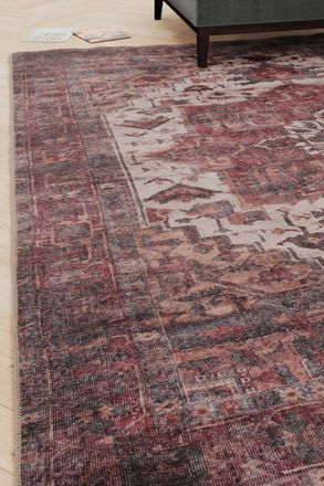 Kukoon Plum Distressed Soft Washable & Liquid Repellent Living Room Area Rug in Wine | Size: 240 cm x 330 cm