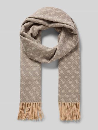 Guess Schal aus Viskose-Mix mit Logo-Muster und Fransen in Mittelgrau, Gr&ouml;&szlig;e 1