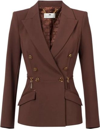 Elisabetta Franchi Jasje van lichtgewicht cr&ecirc;pe stof met ritssluiting details - Dames - Blazers - Bruin - L - Leer - Jassen