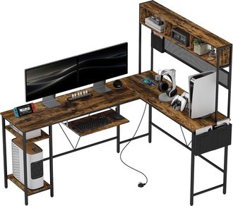 HOMCOM Reversible Corner Desk W/ USB Port - Long Computer Desk For 2 Person | TJ Hughes