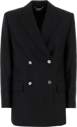 Versace Nauwsluitende Double-Breasted Blazer met krijtstreep - Dames - Blazers - Zwart - S - Wol - Jassen