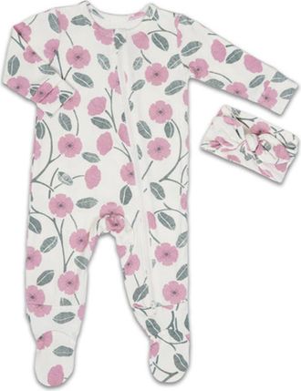 Everly Grey Jersey Long Sleeve Footie & Head Wrap Set in Honey Bloom at Nordstrom, Size Newborn