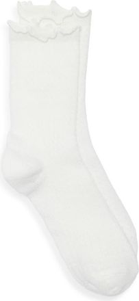 Casa Clara Love Regis Lettuce Edge Crew Socks in White at Nordstrom