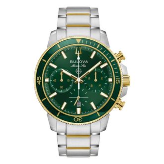 Bulova Marine Star Chronograph Quartz Green Dial Mens Watch 98B469