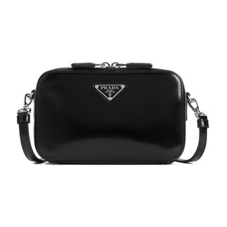 Prada Cross Body Bags, male, Black, Size: ONE SIZE Bandoliera Patent Leather Bag
