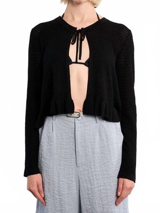 Lili Sidonio x Molly Bracken Womens Open Knit Tie Front Cardigan In Black