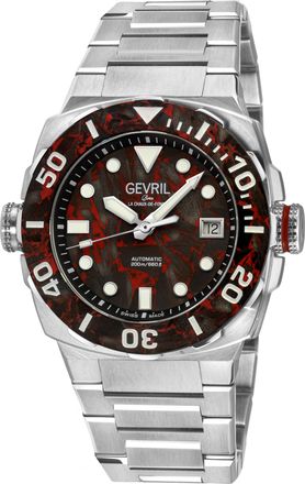 Gevril Group Mens Fortuna 316L Stainless Steel Case, Carbon Bezel, Black/Red dial, Bracelet. - Silver - One Size