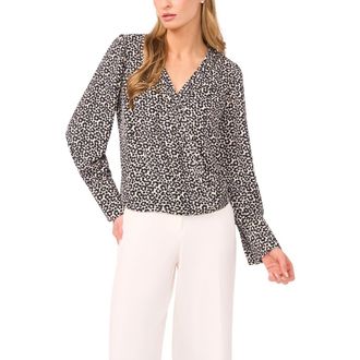 Halogen Dot Flower Print Long Sleeve Wrap Top in Birch at Nordstrom Rack, Size X-Small P