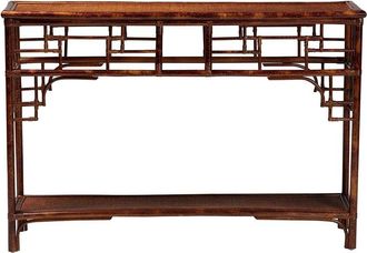 Baxton Studio Sebalio Tortoise Rattan Console Table With Open Shelf