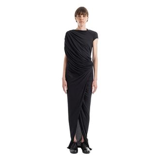 Rick Owens Gowns, female, Black, Size: M Ares Draped Maxi Dress