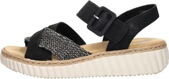Rieker Sandalen Plat - Dames - Sleehakken - Zwart - 42 EU - Schoenen