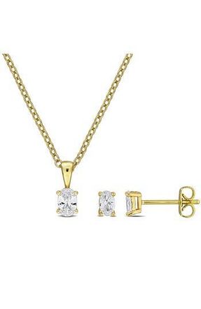 Delmar Cubic Zirconia Stud Earrings & Necklace Set in Gold at Nordstrom Rack