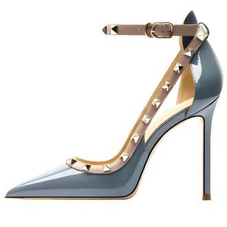 Generic MiaZane Womens Studded Ankle Strap Court Shoes Pointed Toe Stiletto Heels Patent Leather High Heel Pumps Elegant Dress Banquet Cocktail Party,Navy Blu